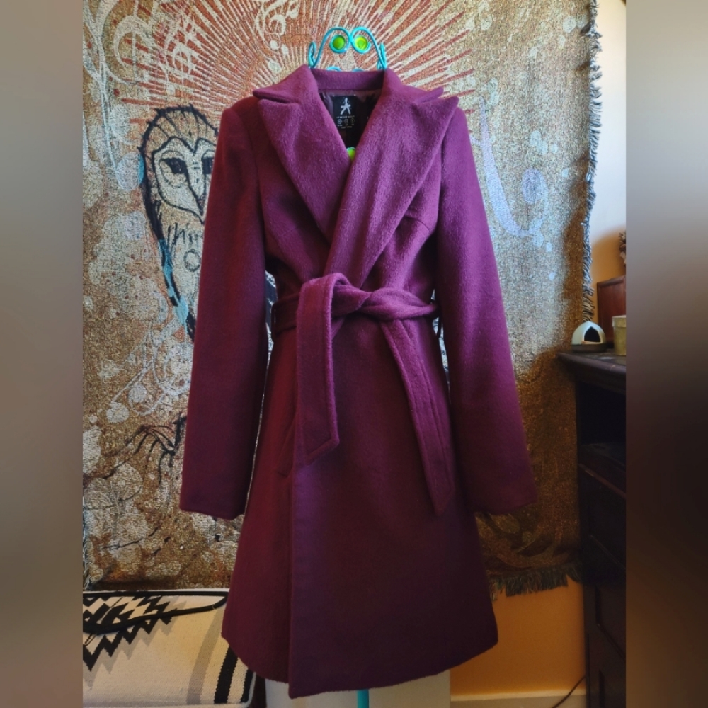 Maroon knee length pea coat
